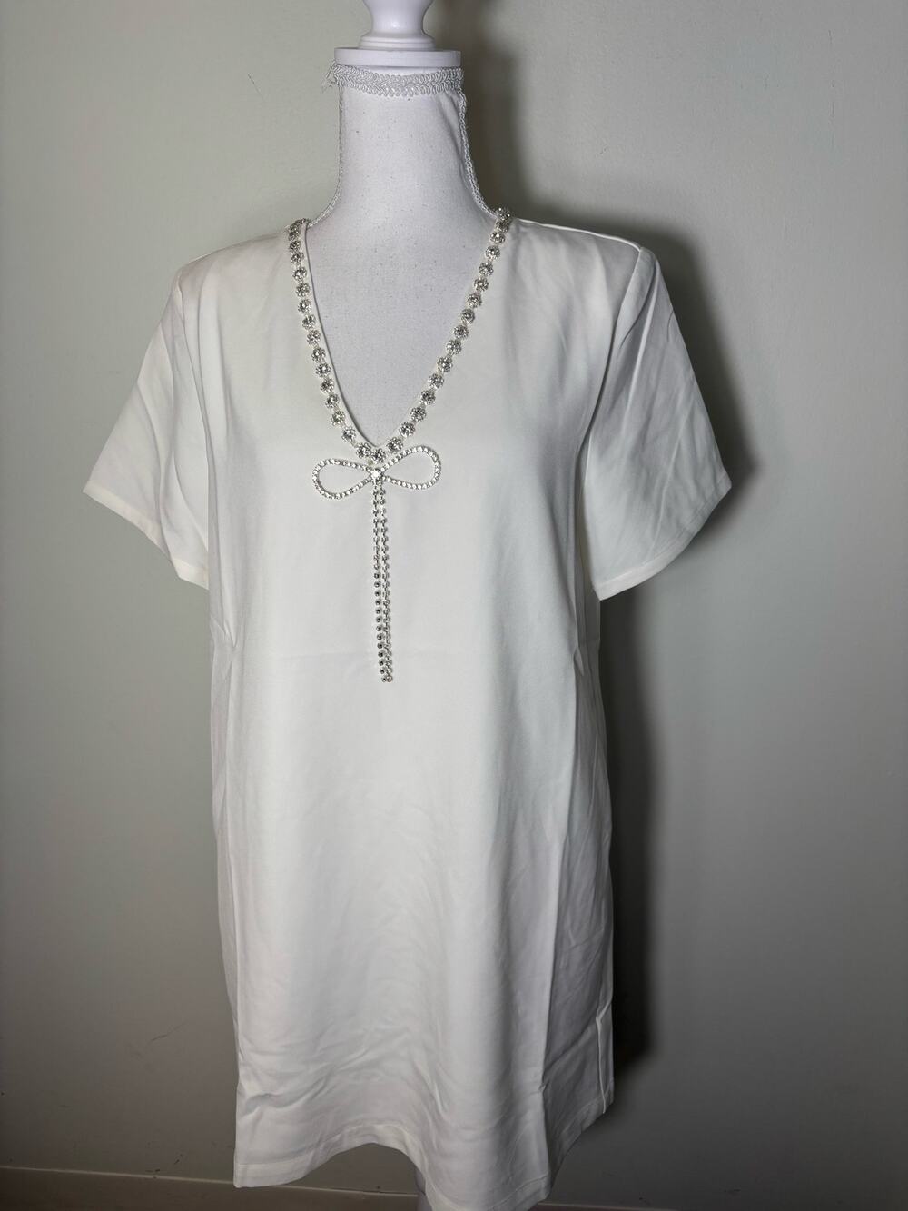 NWT Sugar Lips Off White Knee Length Short Sleeve Shift Dress Sz S